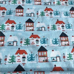 Christmas Holiday Houses Fabric Aqua Red Fabric 1 Yard Holiday Inspirations